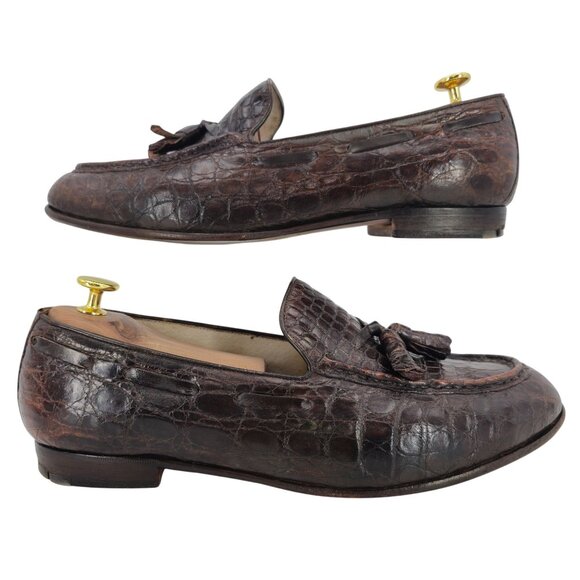 Vintage Exotic Crocodile by Paris Shoes Mens 10D Custom Made Brown Dress Loafers main image 12